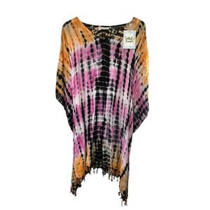 Salty Lemon Multi-Color Tye-Dye Tasseled Swim Cover Up Women's OS NEW